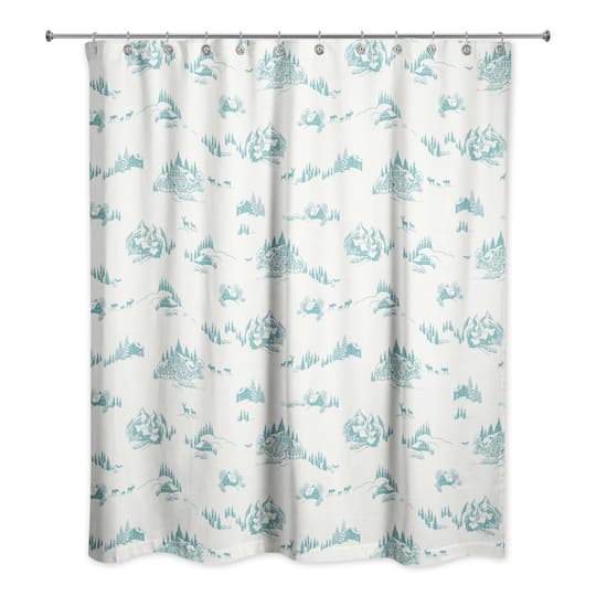 Snowy Town Teal Shower Curtain